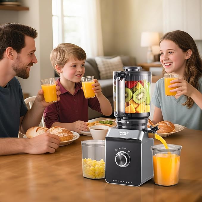 Cold Press Juicer, ORMEO HOME Masticating Juicer Machines with 5.5" Large Feed Chute Fit Whole Vegetables & Fruits, with Pulp Seperation 99.6% Juice Purity, Quiet Motor Easy to Clean BPA Free