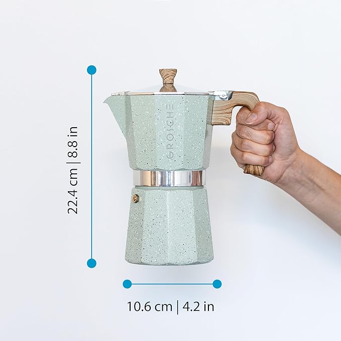 GROSCHE Milano Moka pot, Stovetop Espresso maker, Greca Coffee Maker, Stovetop coffee maker and espresso maker percolator (Mint, 9 cup)