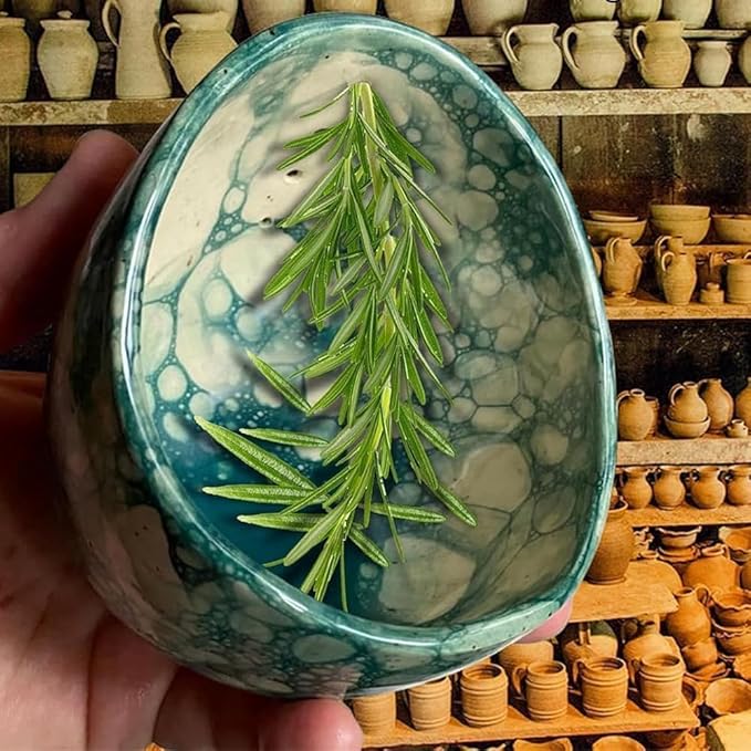 Premium Herb Stripper Bowl,2025 New Pottery Herb Stripper Bowl With Various Hole Sizes,Efficient Herb Peeling Cup For Salads Cooking,Pottery Kitchen Tool For Meal Prep (Green)