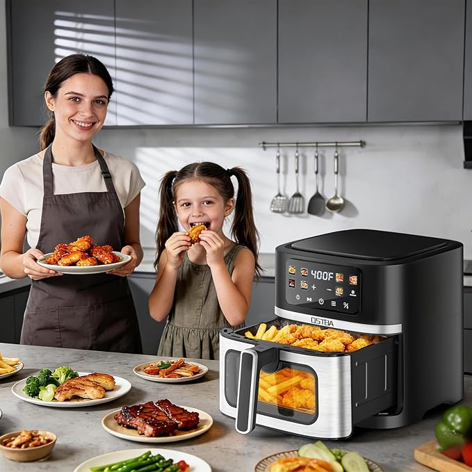OSTBA 8.5QT Large Air Fryer with Visible Window, 1700W Single Basket Air Fryer, Clear View Nonstick Basket, Digital Touchscreen, 8 Presets, Auto Shutoff, Dishwasher Safe