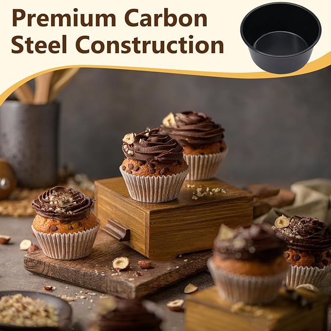 8PCS Nonstick Muffin Pans Carbon Steel Pudding Cups, Individual Cupcake Popove Pans for Baking Muffins, Cheese Pudding, Egg Tarts