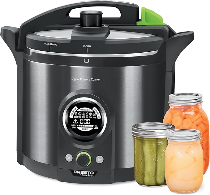 Presto 02144 12-Quart Digital Pressure Canner - Digital Display, Waterbath Capable, 10-Built-In Safety Features, Recipe Book, Black Stainless Steel
