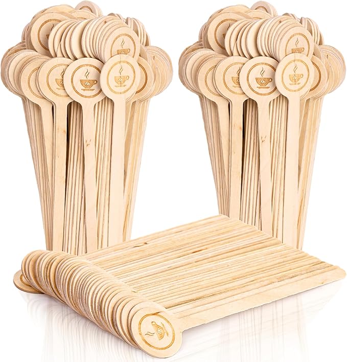 WRINGKIT 200 Pieces Wood Coffee Stirrers, 6 Inch Stir Sticks with Round Ends, Disposable Coffee Mixer Stick Drink Stirrers for Coffee Bar, Beverage, Milk, Cocktail, Tea