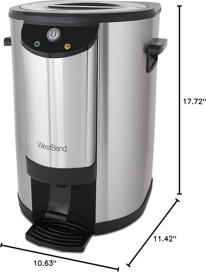 West Bend 57042 Coffee Urn Double Walled Stainless Steel Features Automatic Temperature Control Large Capacity with Fast Brewing and Easy Clean Up NSF Certified, 42-Cup, Silver