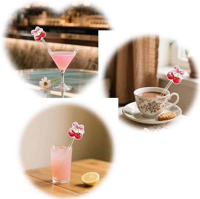 Cherry Birthday Party Cocktail Drink Stirrers, 20 pcs Cherry Drink Stirrers for Bachelorette Party Decoration, Boots and Bows Themed Swizzle Drink Sticks for Disco Cowboy Party Supplies (Cherry)