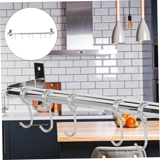 304 Stainless Steel Wall-mounted Kitchen Hook Rack Multi-function Utensil Hanger No Drill Design Easy Installation for Kitchen Organization