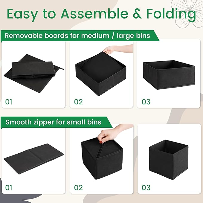 Criusia Drawer Organizer Clothes, 24 Pack Underwear Drawer Organizers, Foldable Closet Organizers and Storage Dresser Drawer Dividers Clothing Organizer for Clothes, Socks, Scarves, Bra, Ties (Black)