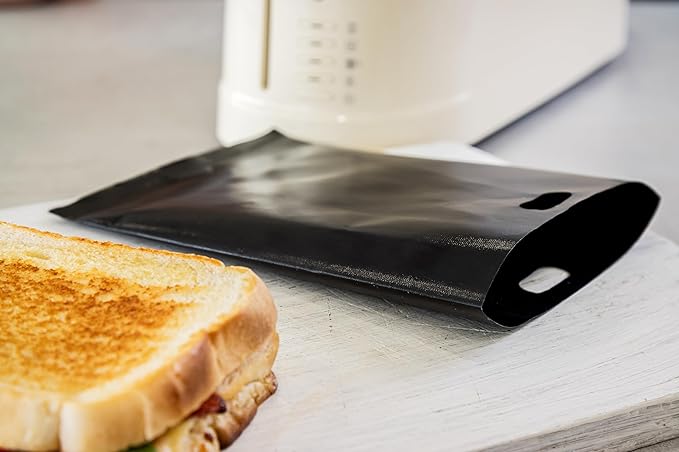 KitchenCraft TOASTABAG Pack of 2 Reusable Toaster Bags with Non Stick Coating, Plastic, Black, 20.5 x 14.5 cm