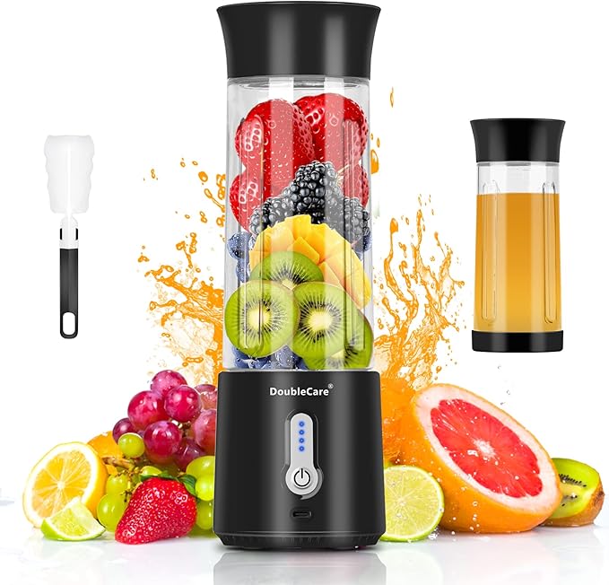 Portable Blender for Shakes and Smoothies,500ml Electric Juicer, 4000mAh Smoothie Blender with BPA-Free Material, USB Rechargeable Fresh Juice Blender for Travel, Gym, Outdoors, and Home, Black