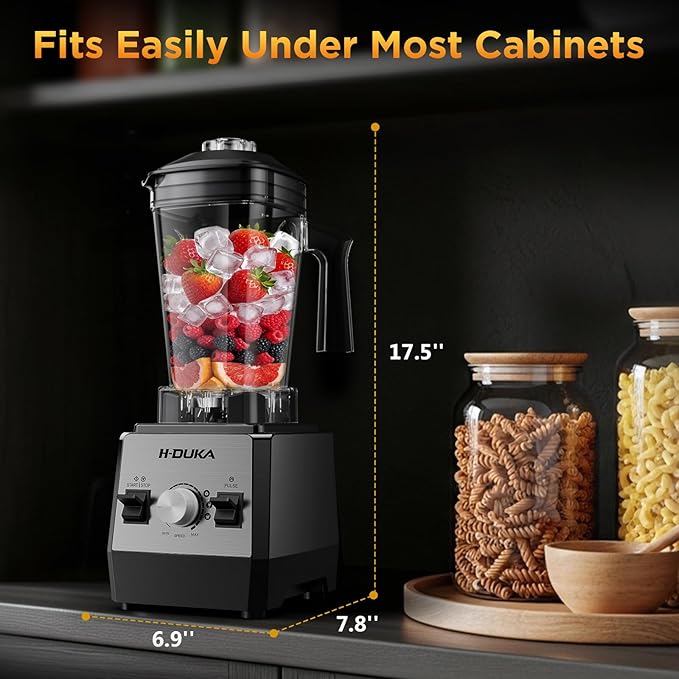 H-Duka Blender, Countertop Blenders for Kitchen with 64oz Pitcher, Powerful 25000 PRM Blender for Smoothies, Ice Crushing, Frozen Fruits, Milkshakes, Pulse Function, Self-Cleaning (Silver Black)