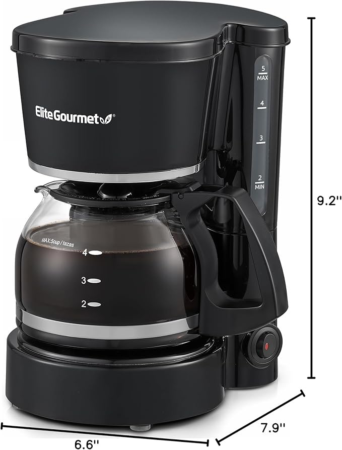 Elite Gourmet EHC-5055# Automatic Brew & Drip Coffee Maker with Pause N Serve Reusable Filter, On/Off Switch, Water Level Indicator, Black