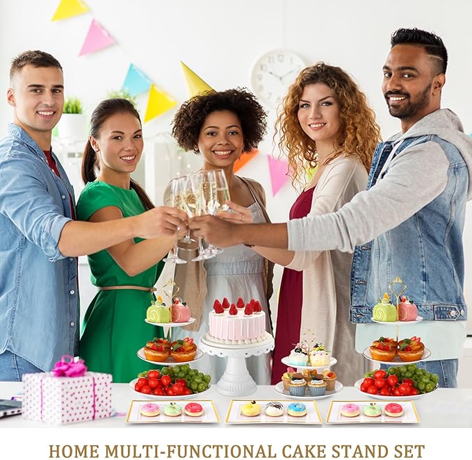 Willinglong 12 Pcs Dessert Table Display Stand Set Include 5 Cupcake Stand Holder Tier Tower 1 Cake Stand 6 Serving Tray Combo for Party Birthday Baby Shower Wedding(Round)