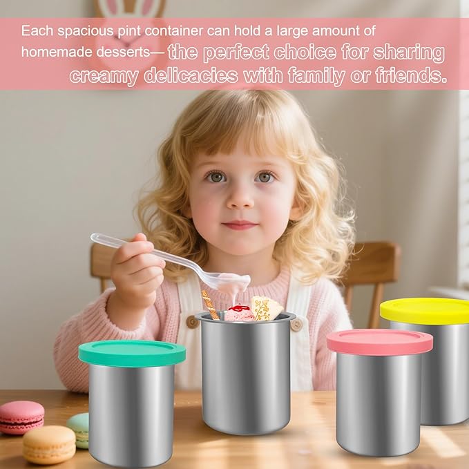 Stainless Steel Pint Containers & Lids Compatible with Ninja Creami ice Cream Maker NC500, NC501, CN501CO Delux Seriesā 6 Pack, 24 oz, Silicone Lids, BPA-Free, Dishwasher Safe