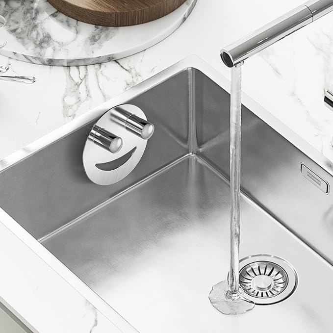Stainless Steel Smiley Face Dish Sponge Holder, Silver Sink Caddy Organizer Storage with Suction Cup for Kitchen, Rv Apartment Kitchen Accessories Decor Scrubber