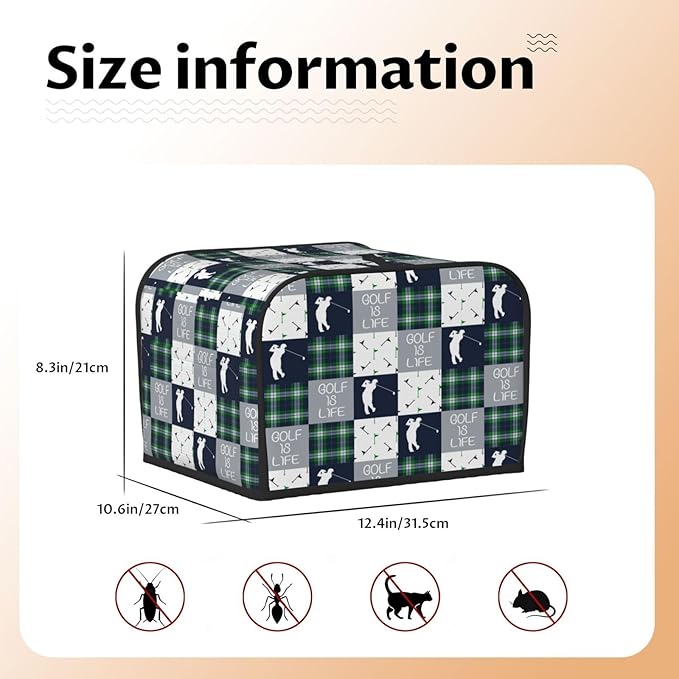Golf Navy Patchwork Covers for Toasters 4 Slice,Cute Funny Bread Machine Cover with Handle,Washable Stain Resistant Kitchen Small Appliance Cover Dining Decor