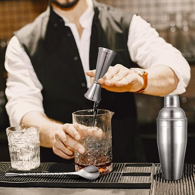 BARsics 24oz Stainless Steel Bar Cocktail Shaker, 1oz/2oz Jigger and 8" Mixing Spoon