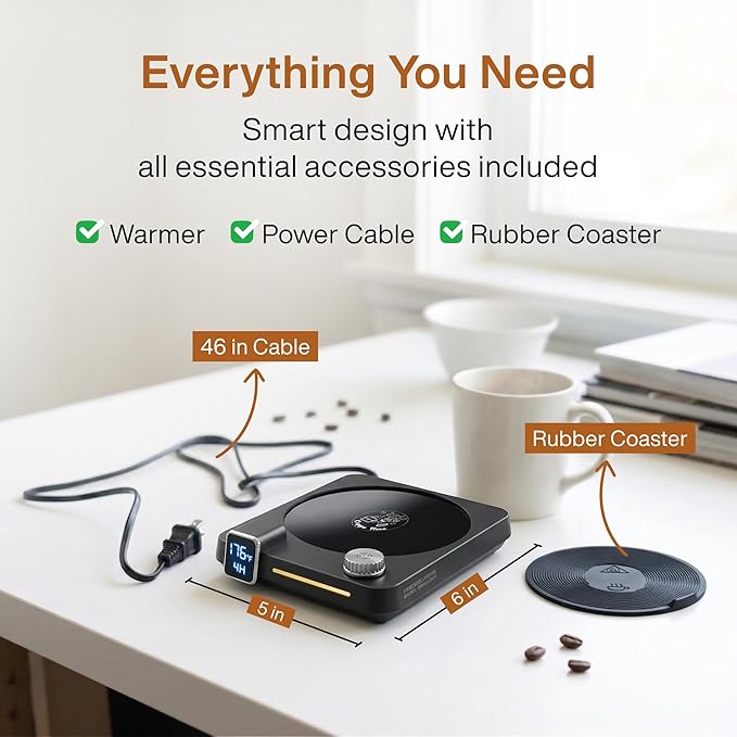 Coffee Mug Warmer for Desk, 40W Electric Cup Warmer with Digital Display, 9 Temp Settings, 1–12H Timer & Auto On/Off, LED Display Candle & Beverage Warmer Plate.