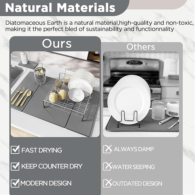 2PCS Stone Drying Mat for Kitchen Counter, Large Stone Dish Drying Mat - Diatomite Earth Water Absorbing Drying Stone for Kitchen Counter Mat, Quick Dry Stone Mat Kitchen for Cups Dishes Bottles.