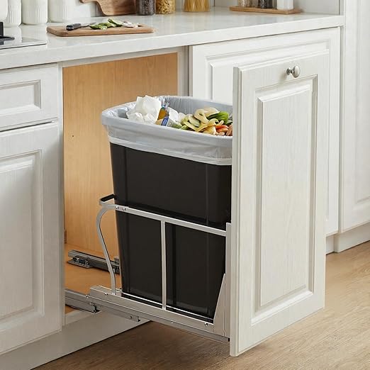 10 Gal Pull Out Trash Can Under Cabinet, Heavy Duty Under Sink Garbage Can Kit with Soft-Close Slides | Slide Out Waste Bin for Kitchen, Laundry | Requires Minimum Cabinet Opening 12" W x 18" D