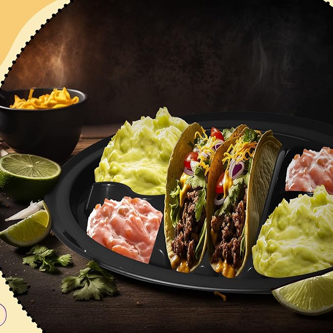 Roshtia 24 Pcs Taco Holder Fiesta Bulk with 2 Stand Holder 4 Compartments Plastic Tray for Soft and Hard Shell Tacos, Microwave Safe for Soft & Hard Shell Tacos(Black)