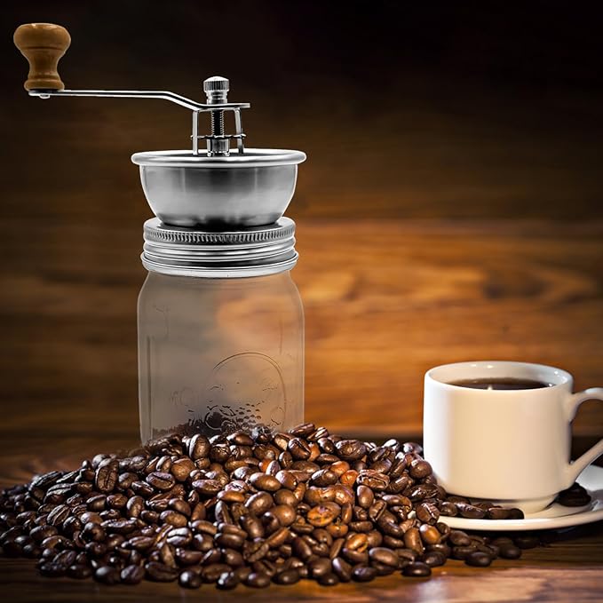 Mason Jar Coffee Grinder, Manual Coffee Grinder Lid Attachment for Regular Mouth Mason Jars, Portable Mason Jar Coffee Lid, Suitable for Camping, Traveling, or Power Outages