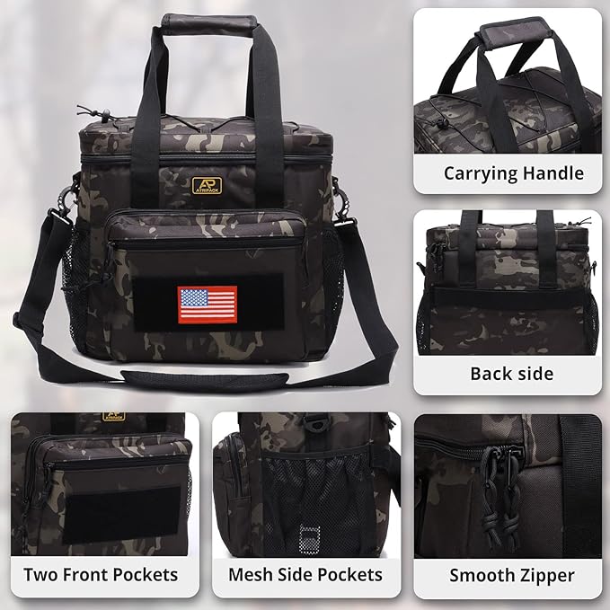 Lunch Box for Men, Tactical Lunch Bag MOLLE Webbing Leakproof Insulated Large Lunch Cooler Women Adult Meal with Adjustable Shoulder Strap Durable Lunch Pail (Camo-Black)
