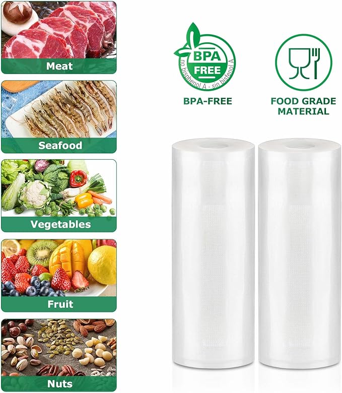FRESKO 8"x20' Vacuum Sealer Bags for Food, 2 Rolls Customized Size Storage Bags with BPA Free, Heavy Duty Food Bags for Meal Prep and Sous Vide Cooking
