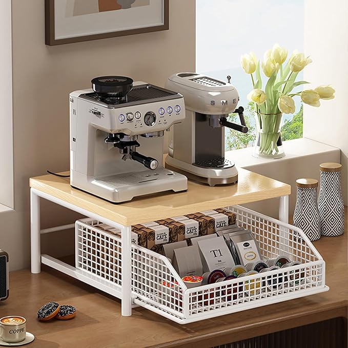 Funecy Coffee Pod Drawer,Coffee Machine Storage Rack,Home Kitchen Counter Coffee Bar Organizer,Storage Basket Drawer (White)