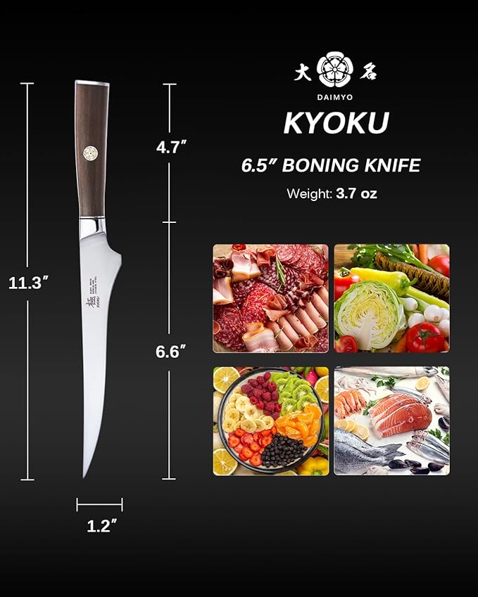 KYOKU 6.5 Inch Boning Knife - Daimyo Series - Butcher Knife with Ergonomic Rosewood Handle, and Mosaic Pin - Japanese Style 440C Stainless Steel Kitchen Knife with Sheath & Case