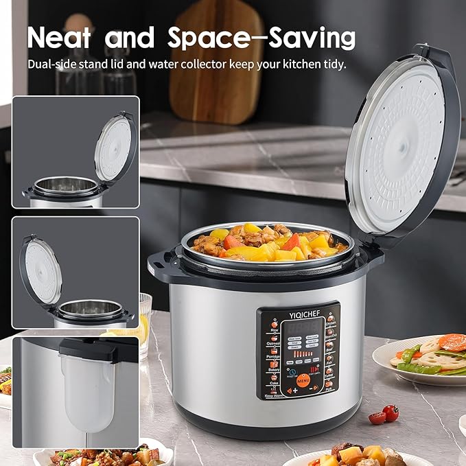 12L/12.8Qt Commercial Electric Pressure Cooker, Digital Control, 304 Stainless steel Inner Pot, Serve for 15-25 people, 1400W/120V with US PLUG, suitable to small restaurant, Canteen, Hotel