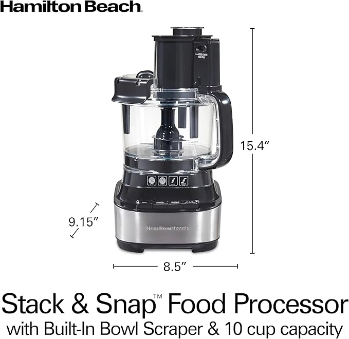 Hamilton Beach Stack & Snap Food Processor with Bowl Scraper, 10 Cup Capacity, Black, (Renewed) R70822