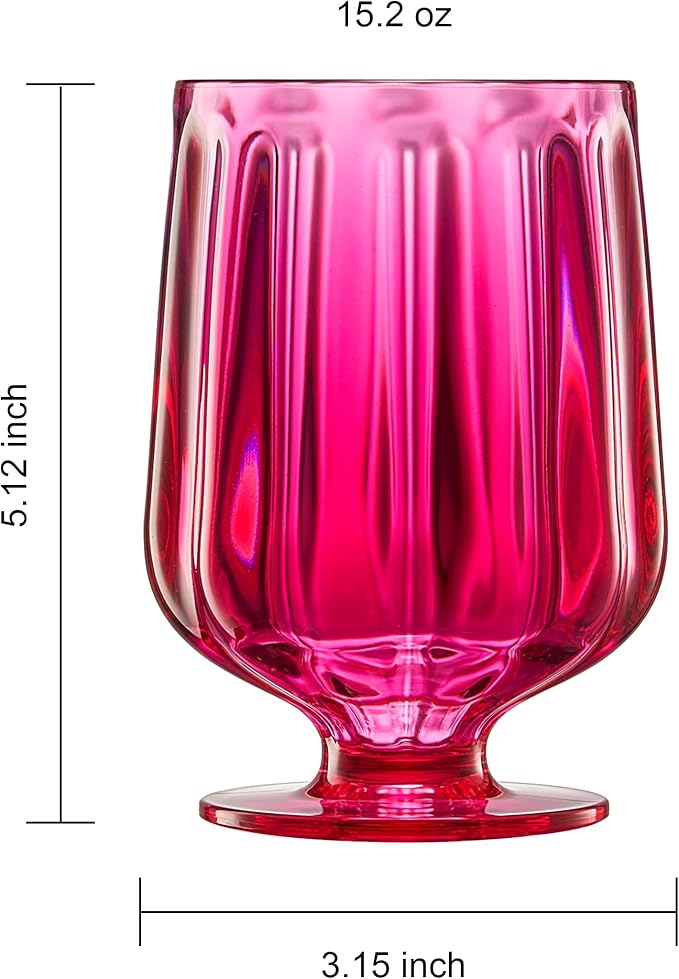 Khen 15oz Unbreakable Premium Drinking Glasses Set of 4 - Super Grade Acrylic Plastic - Perfect For Gifts - European Style Shatterproof BPA-free Glassware Dishwasher-Safe, Indoor & Outdoor (Hot Pink)