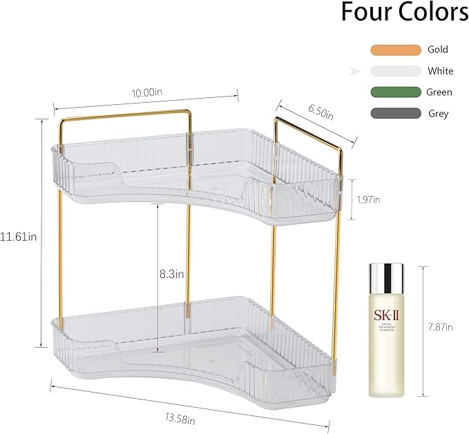 YCIA&DONE Rotating Makeup Organizer and Corner Bathroom Organizer Countertop Clear