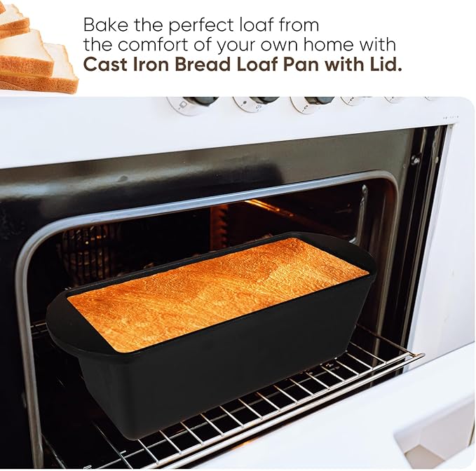 Cast Iron Bread Pan 13x5 Inch Loaf Pan, Cast Iron Baking Pan for Sourdough and Sandwich Bread Loaves