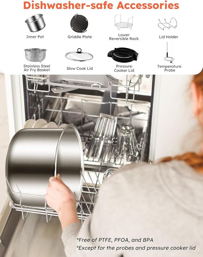 Nuwave Duet Electric Pressure Cooker & Air Fryer Combo, 450 IN 1 Slow Cooker & Grill with Integrated Digital Temp Probe, 6qt SS Pot, Adjustable High/Low Pressure, Built-in Sure-Lock Safety Tech
