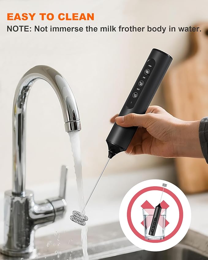 Rechargeable Handheld Milk Frother with Box, 3-Speed Coffee Frother Handheld with 3 Whisks, Dual Coil Whisk Electric Frother Wand for Coffee Latte Cappuccino Matcha and Egg, Kitchen Gift Set