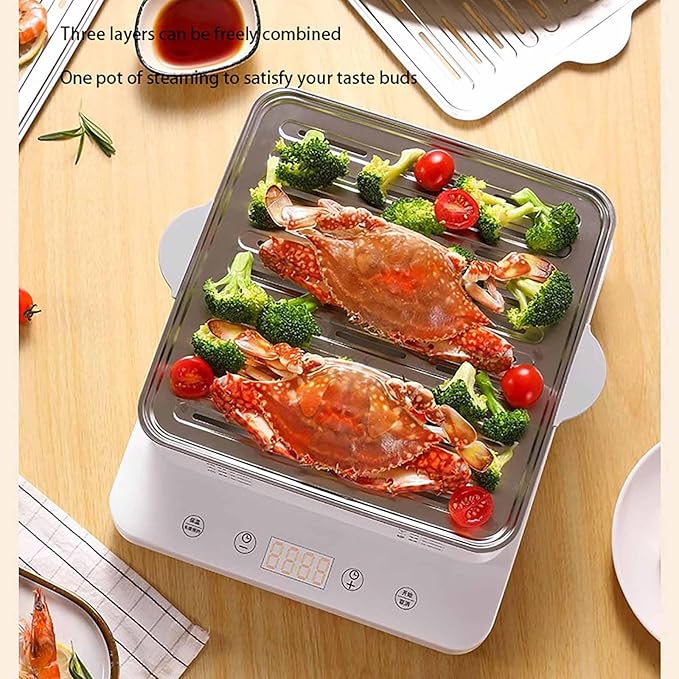 Electric Food Steamer - 3-Tier Design with 90-Minute Timer for Healthy Cooking of Vegetables, Meat, and Fish - Includes 15-Second Steam Burst and Smart Preset Function