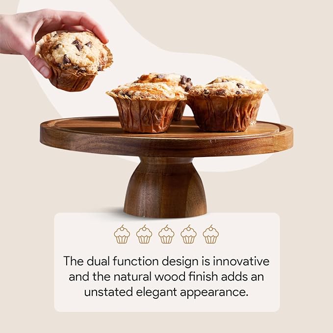 HOMESPHERE Acacia Wood Cake Stand with Lid - Cake Stand with Dome,12in Round Cake Holder, 2-in-1 Dessert Table Display Set & Charcuterie Board for Cheese, Chips & Dips, Fruit Platter, Large Acrylic Cake Dome Cover