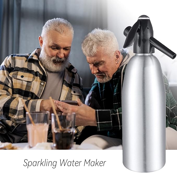 Soda Siphon, 1L Soda Maker Sparkling Water Maker Portable Soda Maker, Aluminium Carbonated Water Machine for Home Bar Making Cocktails DIY Sparkling Drinks, Use 8 gram CO2 Cartridges (Not Included)