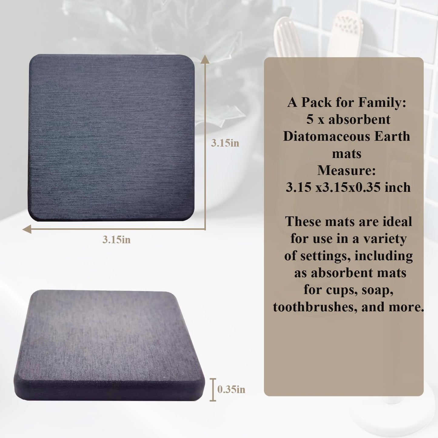 Mucco Water Absorbing Stone Tray for Sink, Premium Diatomaceous Earth Soap Holder Dish,Water Absorbent Diatomite Coasters, Fast Drying Stone Sink Tray for Hand soap & Cups & Drinks Bottles