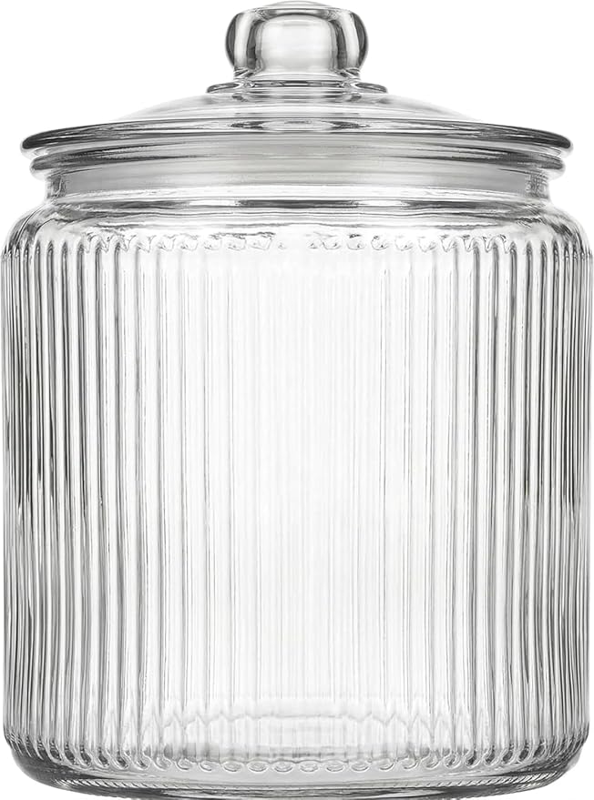 kitchentoolz 1 Gallon Ribbed Glass Cookie Jar - Large Food Storage Container with Airtight Lid - Keep Fresh Flour, Chewy Pet Treats, Candy, Dried Foods - Pack of 2