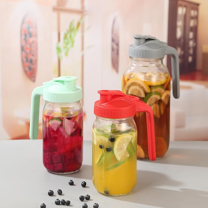 Mihlapi Glass Pitcher with Lid, 64 OZ Mason Jar Pitcher Double Leak Proof, 2 Quart Breast Milk Storage Containers for Fridge, Wide Mouth Glass Jar for Sun Tea, Juice, Cold Brew Coffee