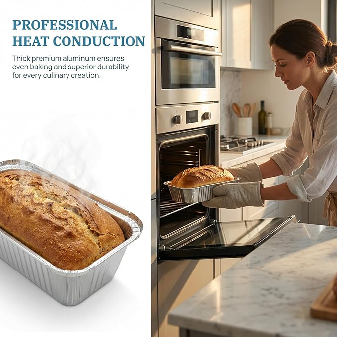 60 Pack Disposable Foil Loaf Pans with Lids Combo Set,30 Pack 8.7x4.6x2.5 Aluminum Loaf Pans & 30 Pack 8x4.3x2 Aluminum Bread Pan For Baking Cakes Bread Meat.