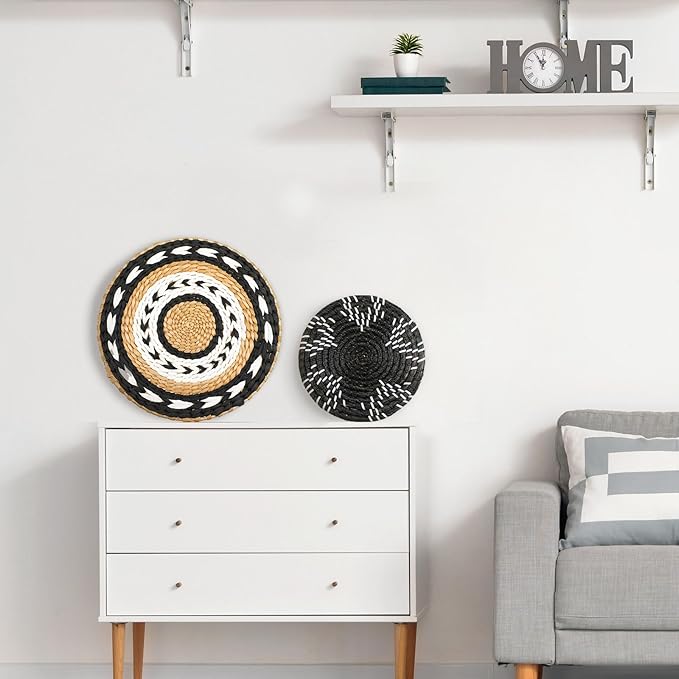 Tatuo 11 Pcs Boho Wall Basket Decor Bulrush Woven Wall Hanging Art Round Farmhouse Rustic Handmade Wicker for Summer Home, Bedroom, Living Room, Kitchen Decorations, Multi Sizes(Retro)