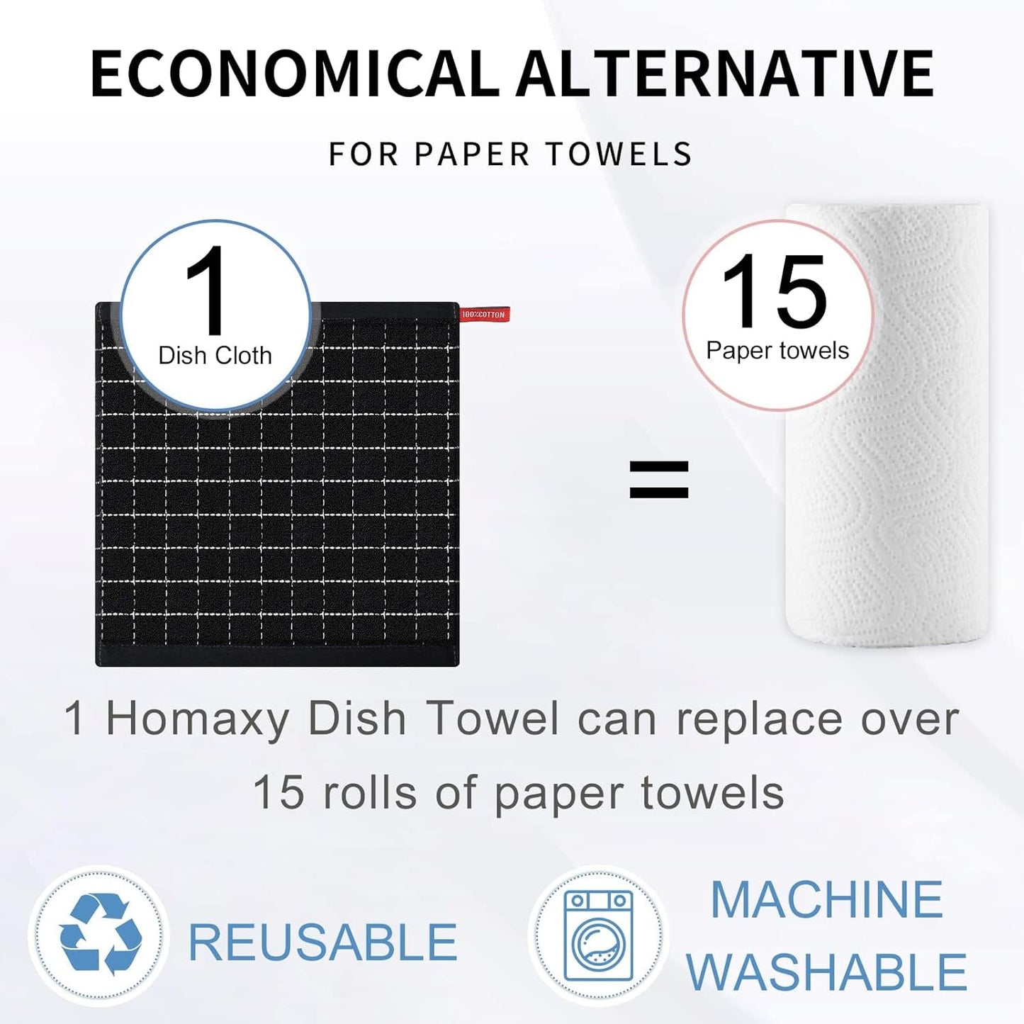 Homaxy 100% Cotton Terry Kitchen Dish Cloths, Ultra Soft and Absorbent Dish Towels for Kitchen, Suitable for Drying and Washing Dishes, 12 Pack, 12 x 12 Inches, Mixed Colour