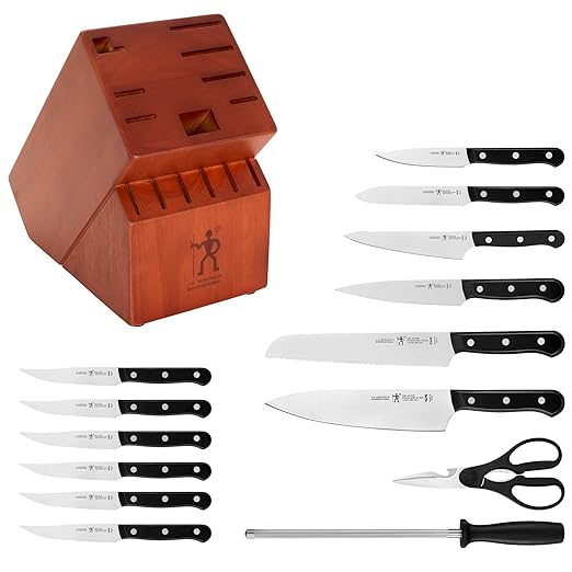 HENCKELS Solution Razor-Sharp 15-pc Knife Block Set, German Engineered Informed by 100+ Years of Mastery, Walnut