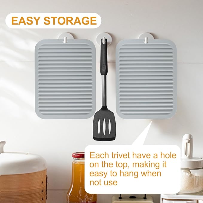 9"x12" Large Silicone Trivets for Hot Pots and Pans, Hot Dishes, 2 Heat Resistant Non Slip Mats for Countertop Table, Silicone Pot Holders Hot Pads for Kitchen, Food Grade & BPA Free, Gray