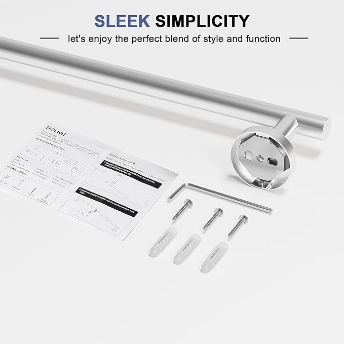 Brushed Nickel Towel Bar, 24 Inch Towel Racks for Bathroom Wall Mounted, SUS304 Stainless Steel Bathroom Towel Holder, Total Length 26.4 Inch Towel Bars