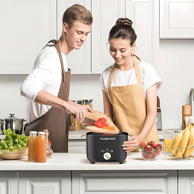 Audecook Hot Pot Electric, 2.5L Portable Nonstick Multicooker for 1-3 Persons, Honeycomb Texture Travel Electric Skillet with Dual Power Temperature Control for Steak/Egg/Noodles/Oatmeal (Black)