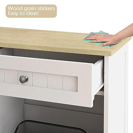 RASOO Double Tilt Out Trash Can Cabinet Freestanding Wooden Kitchen Garbage Trash Can Cabinet with Wood GrainTabletop and 2 Drawers